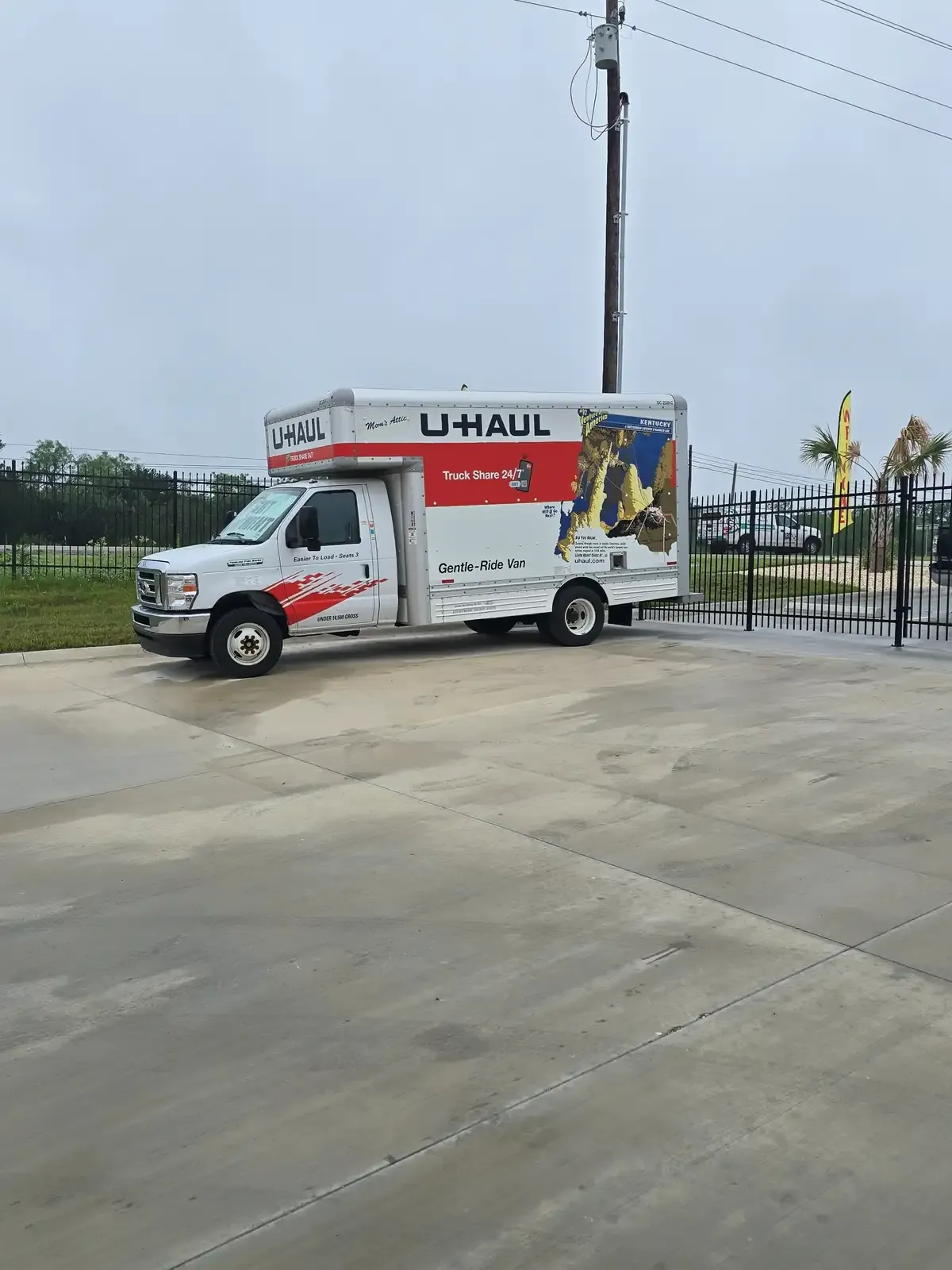 Moving truck on a concrete pavement 